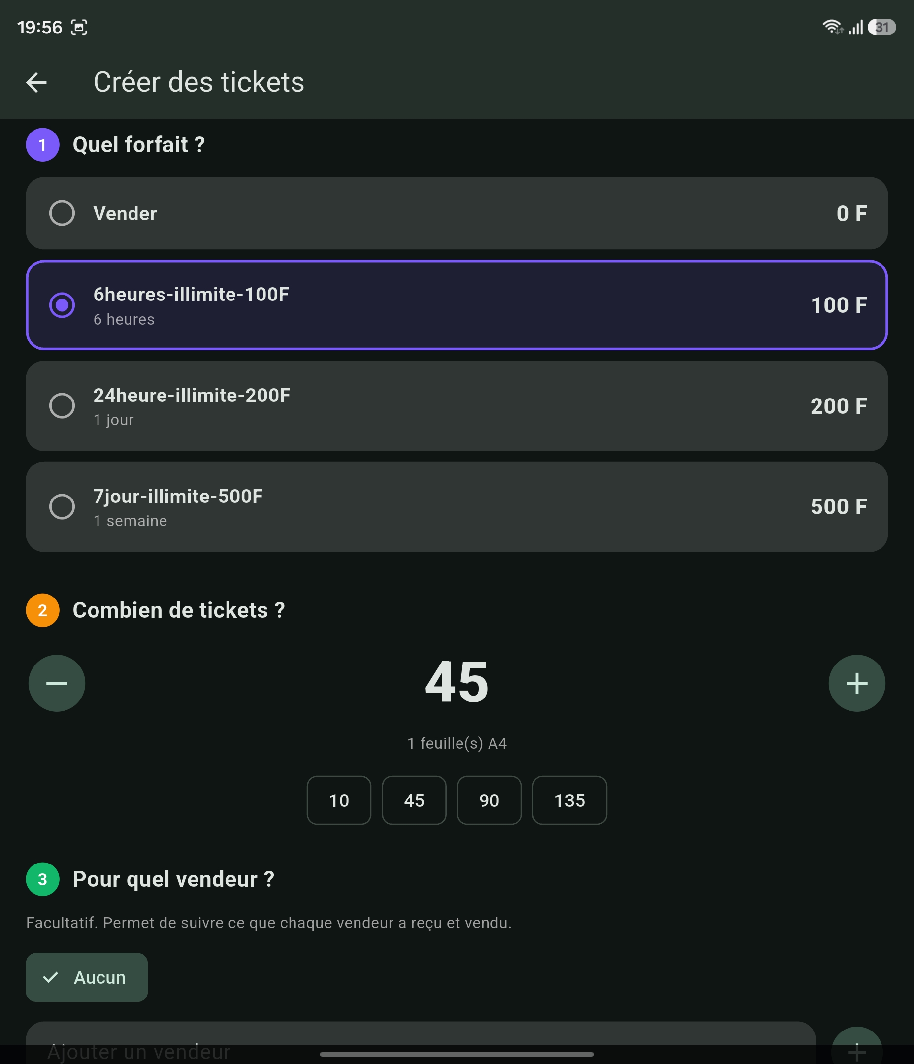 Création des tickets